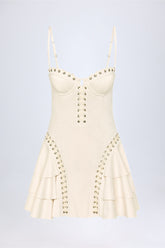 Lace-Up Tiered Corset Mini Dress in Ivory